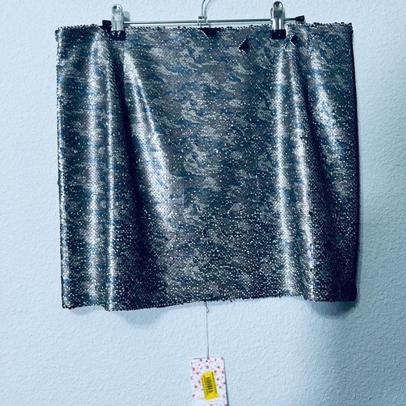 NEW Free People Camo Silver Sequined Mini Skirt Size 12 Large Rare - Picture 3 of 8